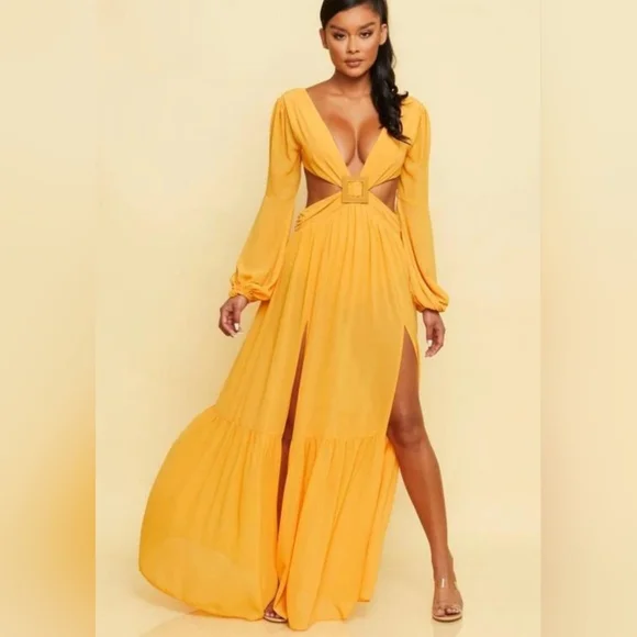 Dresses | New Yellow Gold Cutout Maxi Dress | Poshmark